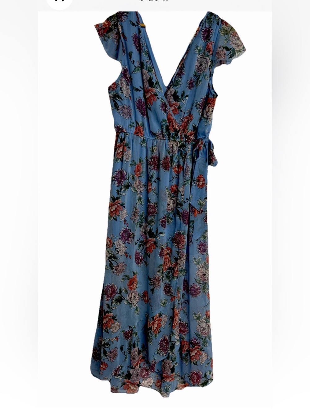 Band of Gypsies Light Blue Floral Asymmetrical Cottagecore Maxi Dress XL - Picture 8 of 16